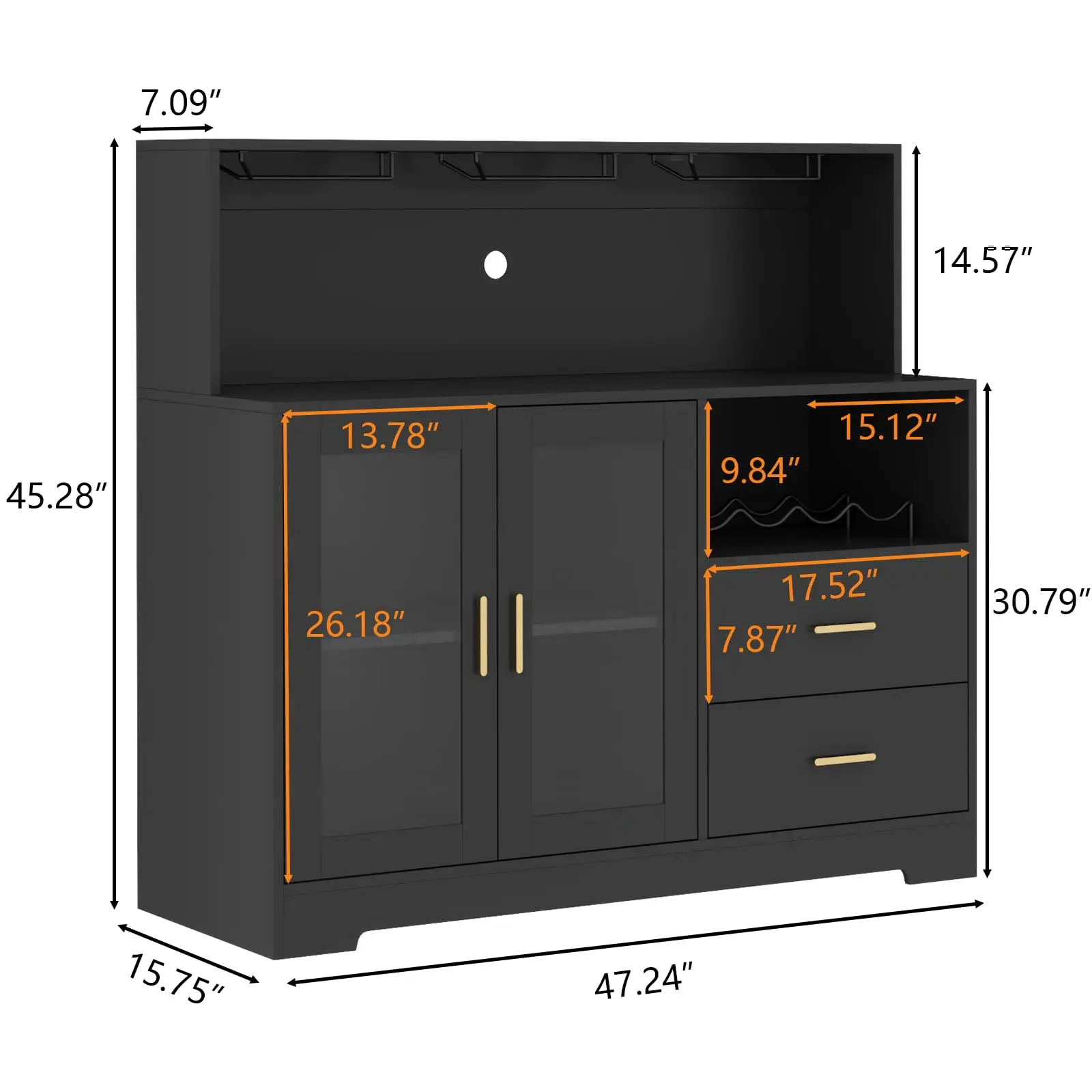 Bar Cabinet for Home with LED Light,Coffee Bar Cabinet w/ Wine & Glass Rack