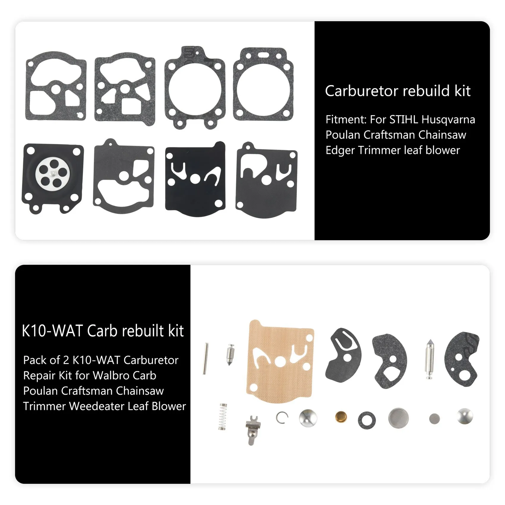 New Pack of 2 K10-WAT Carburetor Repair Kit for Walbro Carb Poulan Craftsman Chainsaw Trimmer Weedeater Leaf Blower