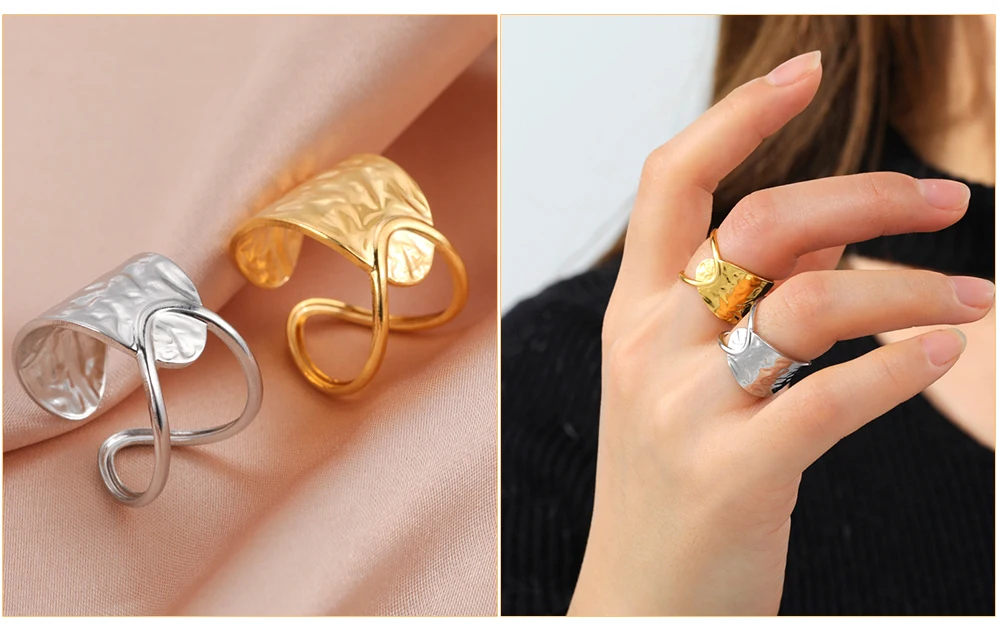 Edelstahl Offene Ringe für Frauen Geometrisches Herz Weizenähren Verstellbarer Fingerring Modeschmuck Geburtstagsgeschenk Großhandel – Detail 8