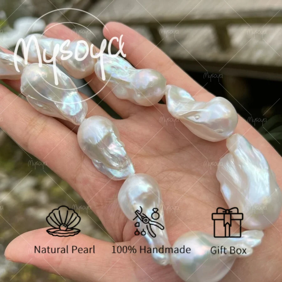 

Большое белое ожерелье из барочного жемчуга MYSOYA 14-18 мм с подарочной коробкой, подарок на день рождения, свадебное украшение, подарок для него/нее