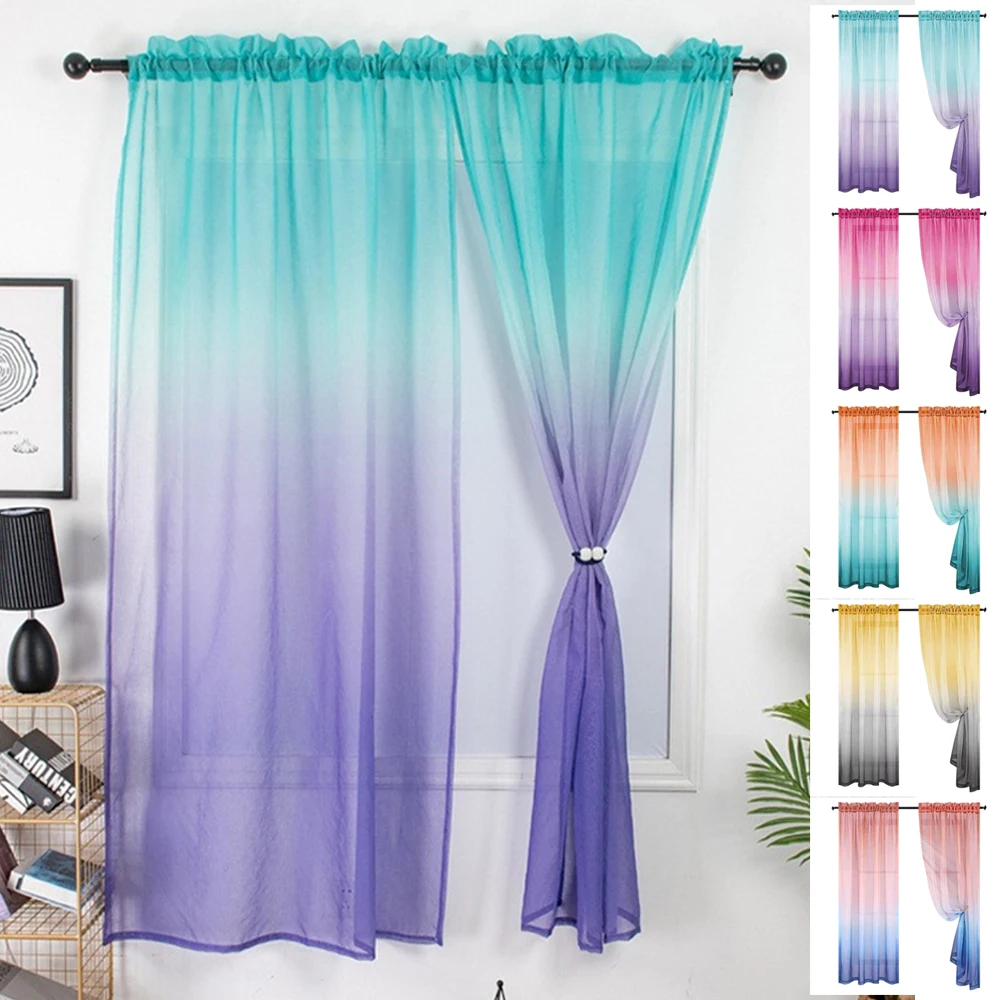 

1/2 Panel Modern Gradient Tulle Window Curtains for Living Room Colorful Sheer Curtain Bedroom Voile Sliding Kitchen Drape Decor