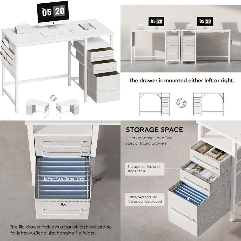 مكتب مدمج مقاس 40 بوصة مع أدراج وأرفف تخزين، مثالي لمساحات المكاتب الصغيرة ومكاتب الكتابة مع حل تخزين كافية