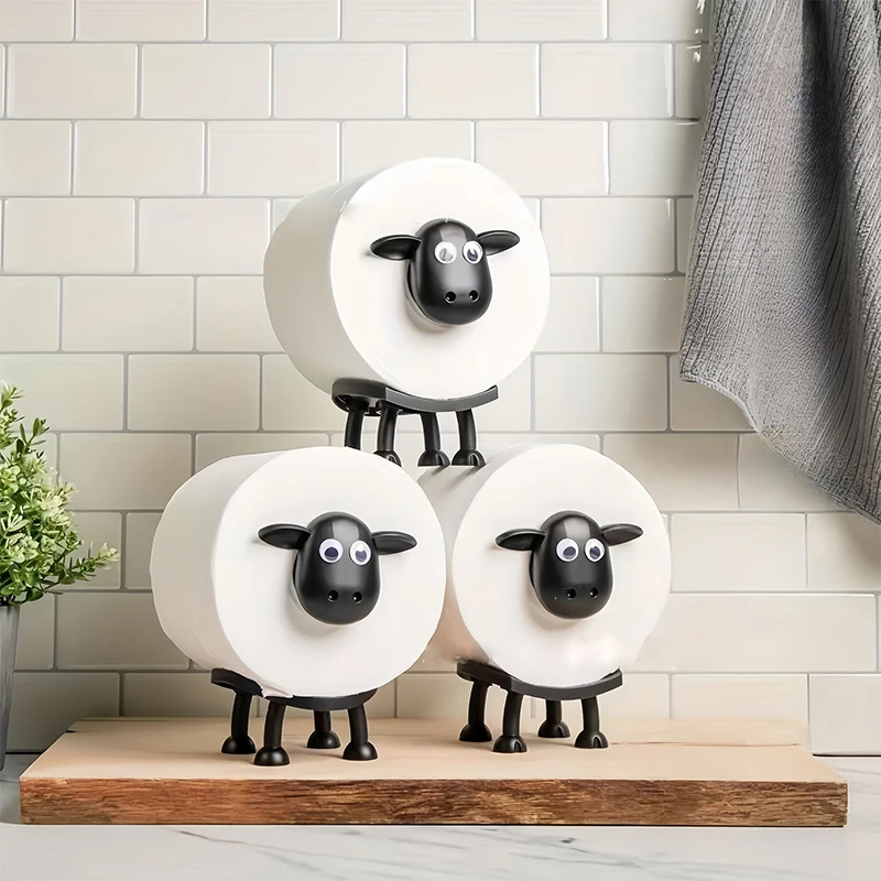 1/3PCS Sheep Toilet Roll Holder Funny Toilet Paper Holder Free Standing Bathroom Set Black Sheep Roll Rack Cute Bathroom Decor