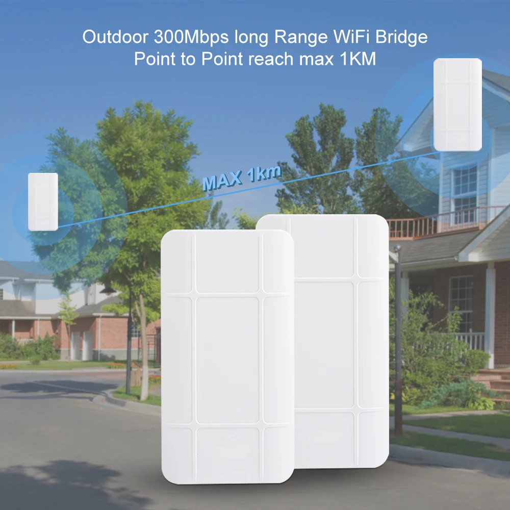 EDUP Wireless Bridge Router Outdoor 2.4GHz Long Range 2PCS/1PC 1KM LED Display WiFi Signal Repeater Network Bridge POE Clearence