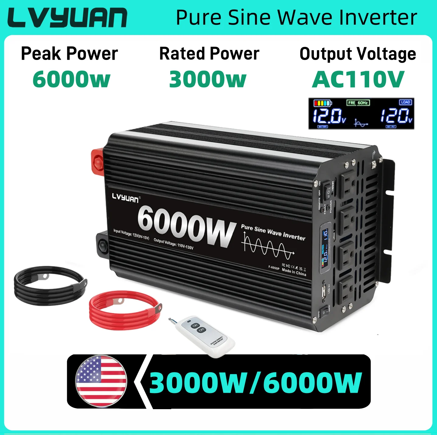 6000 واط الذروة عاكس الطاقة DC12V-AC110V نقية شرط لموجة محول التخييم/الإمدادات الكهربائية المنزلية/كروز السفينة إمدادات الطاقة #1