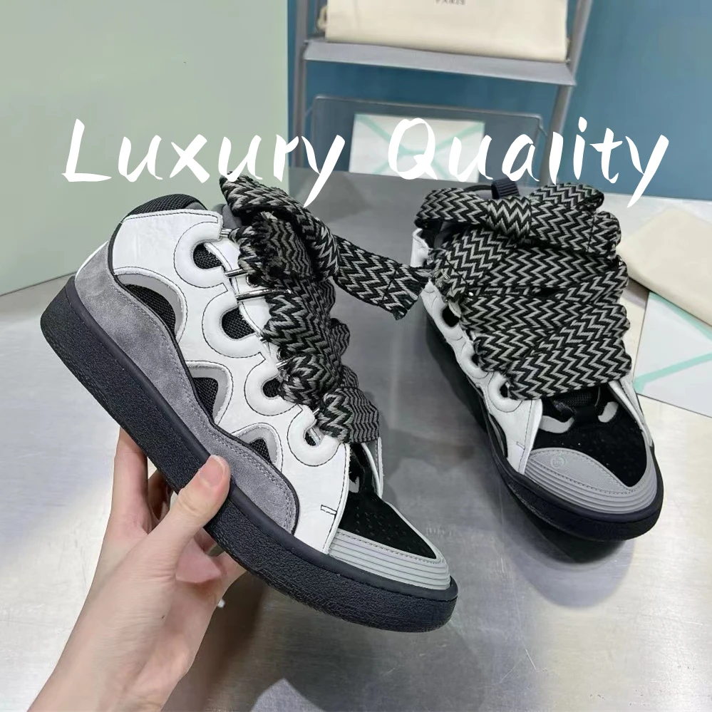 

New Four Seasons Men's Women's Casual Shoes sneakers Thick tongue design Colored shoelaces Leather Upper Rubber Sole Hip-hop