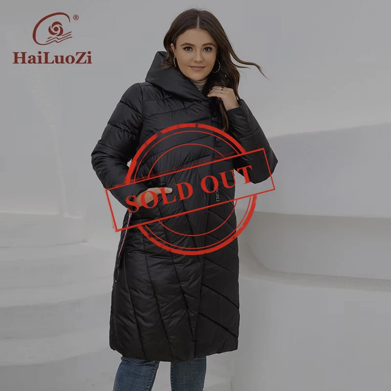 HaiLuoZi 2022 Winter Women\'s Jackets Long Oversize Windproof Warm Hooded Twill Quilting Thick Outwear Female Parka Women Coat 08