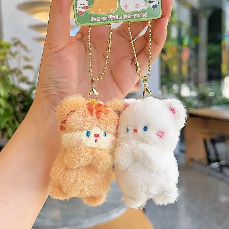 Cute Plush Cat Couple Keychain Creative Mini Stuffed Animal Doll Magnetic Keychain For Two Kawaii Sheep Keyrings For Bag Pendant