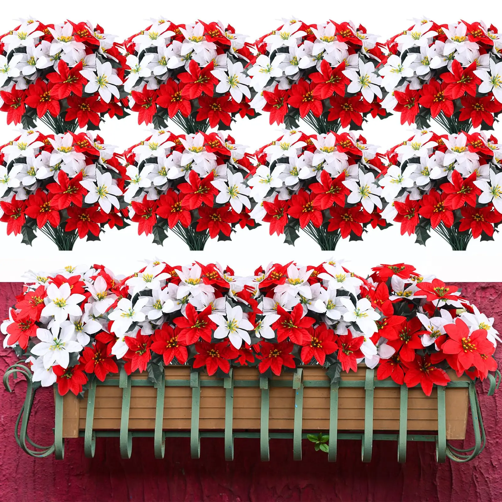 5-köpfige künstliche Weihnachtsstern-Blumen, Weihnachtsstrauß, Winter-Weihnachtsstern-Büsche für Weihnachtsfeier, Urlaubsarrangements, Dekoration – Detail 4