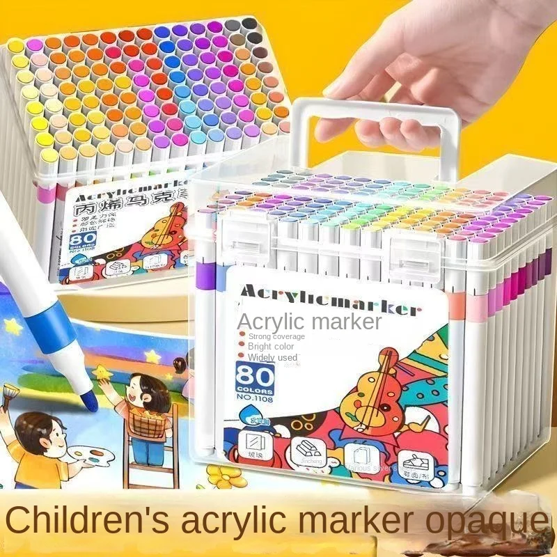 24/48/80 Colors Double Nib Acrylic Markers,Paint Pens,Dual Color Art Markers Brush Pen for DIY Crafts, Graffiti, Cloth