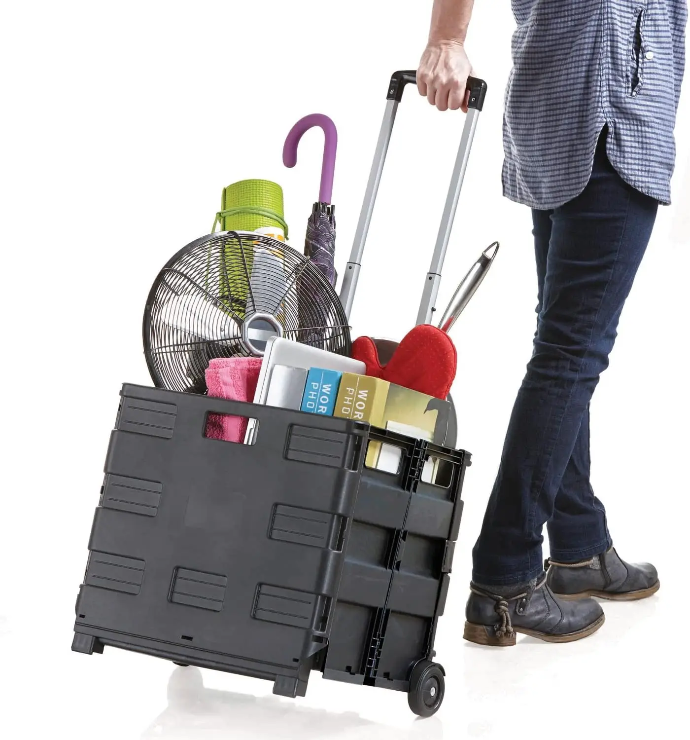 

Collapsible Ultra-Slim Pack-N-Roll, 2 Wheel Utility Cart , With Telescopic Handle - Super Strong up to 80 Lbs Load Capacity