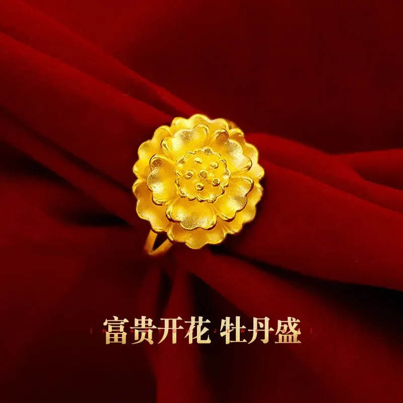 

9999 Real Gold 24K Gold Women's Vintage Flower Ring, Flower Ring Bridal Wedding Fortune Flower Ring Jewelry