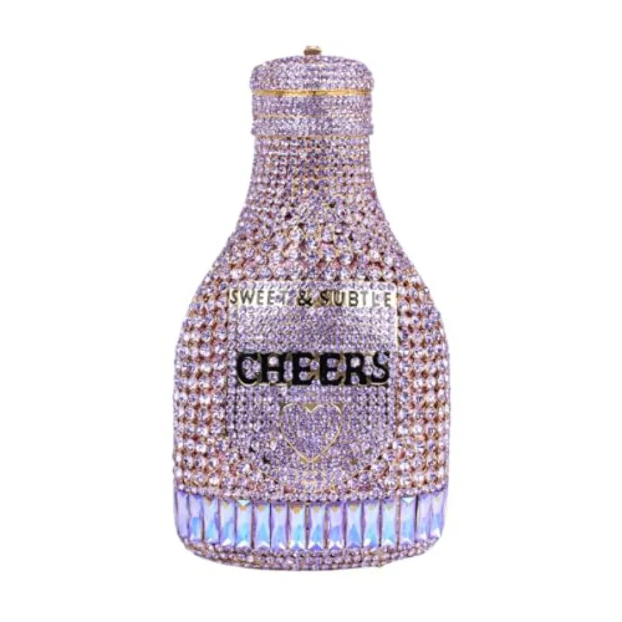 

Evening clutch for parties and weddings: champagne-colored rhinestone-embellished crystal handbag, lightweight metallic-finish