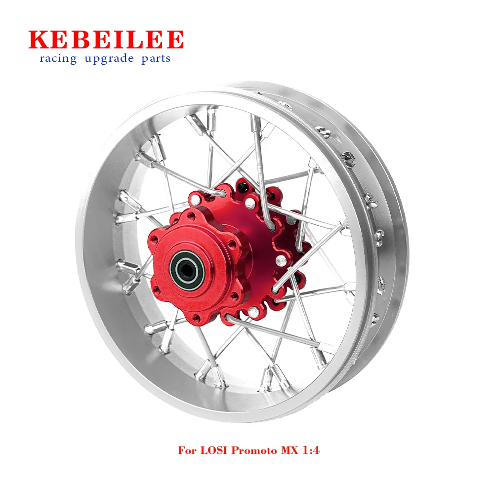 Roda traseira de alumínio KEBEILEE CNC V2 para motocicleta LOSI Promoto MX 1:4 prata