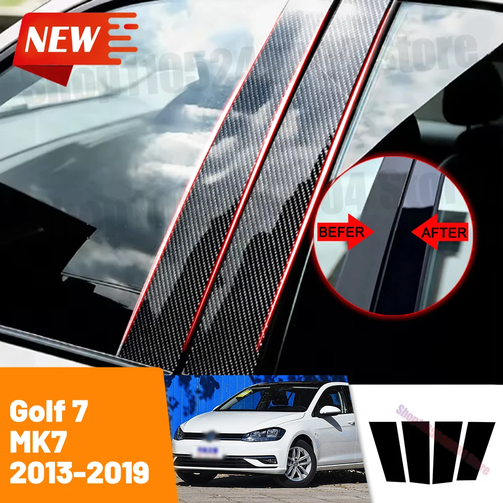 For VW Golf 7 MK7 2013 2014 2015 2016 2017 2018 2019 Carbon Fiber Window Door Column Deal B C Pillar Post Cover Trim Sticker