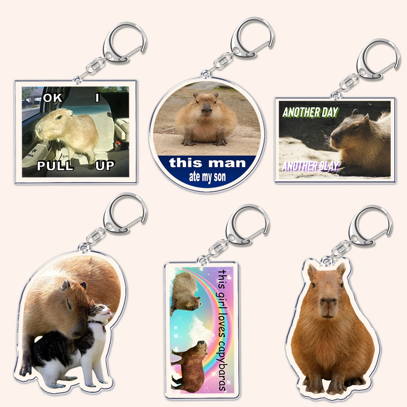 Cute Capybara Keychain This Man Ate My Son Ok I Pull Up Letter Double Sided Key Chain Key Ring Keychains Chains Jewelry Gift