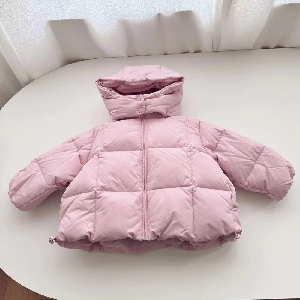 Pink cotton-padded girls' new winter hooded thick coat