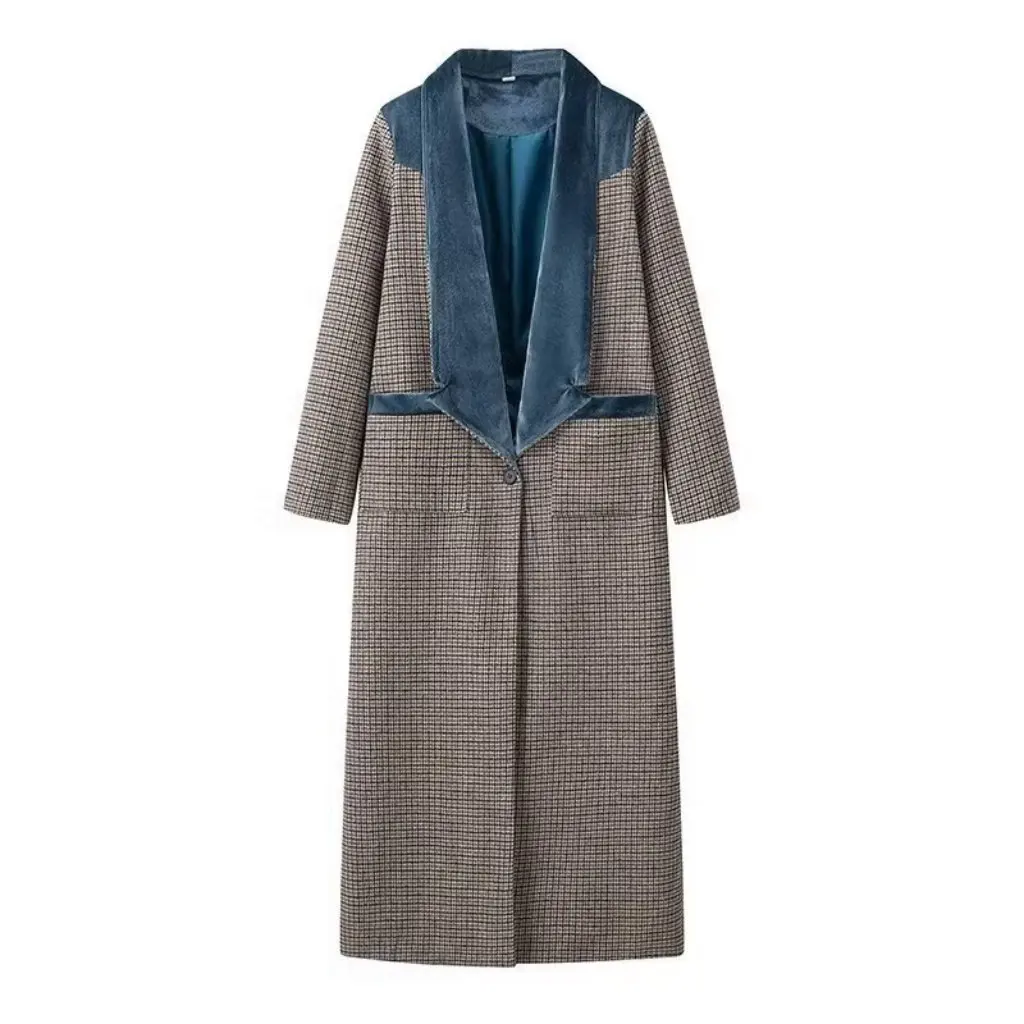 

Autumn Fashion Long Sleeve Coat Joker Plaid Wool European American Style Women's Outerwear for