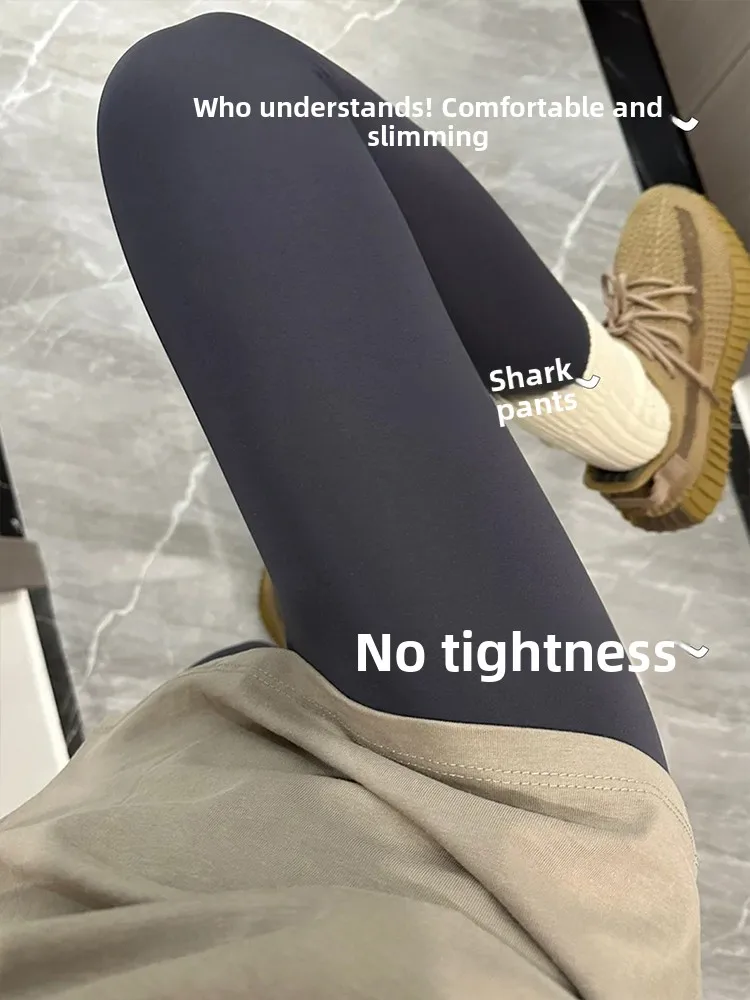 

Thiened Fce arkskin Yoga Pants High Waist Fitn Trousers Warm Slimming Non-restrictive Polyester Spandex Blend