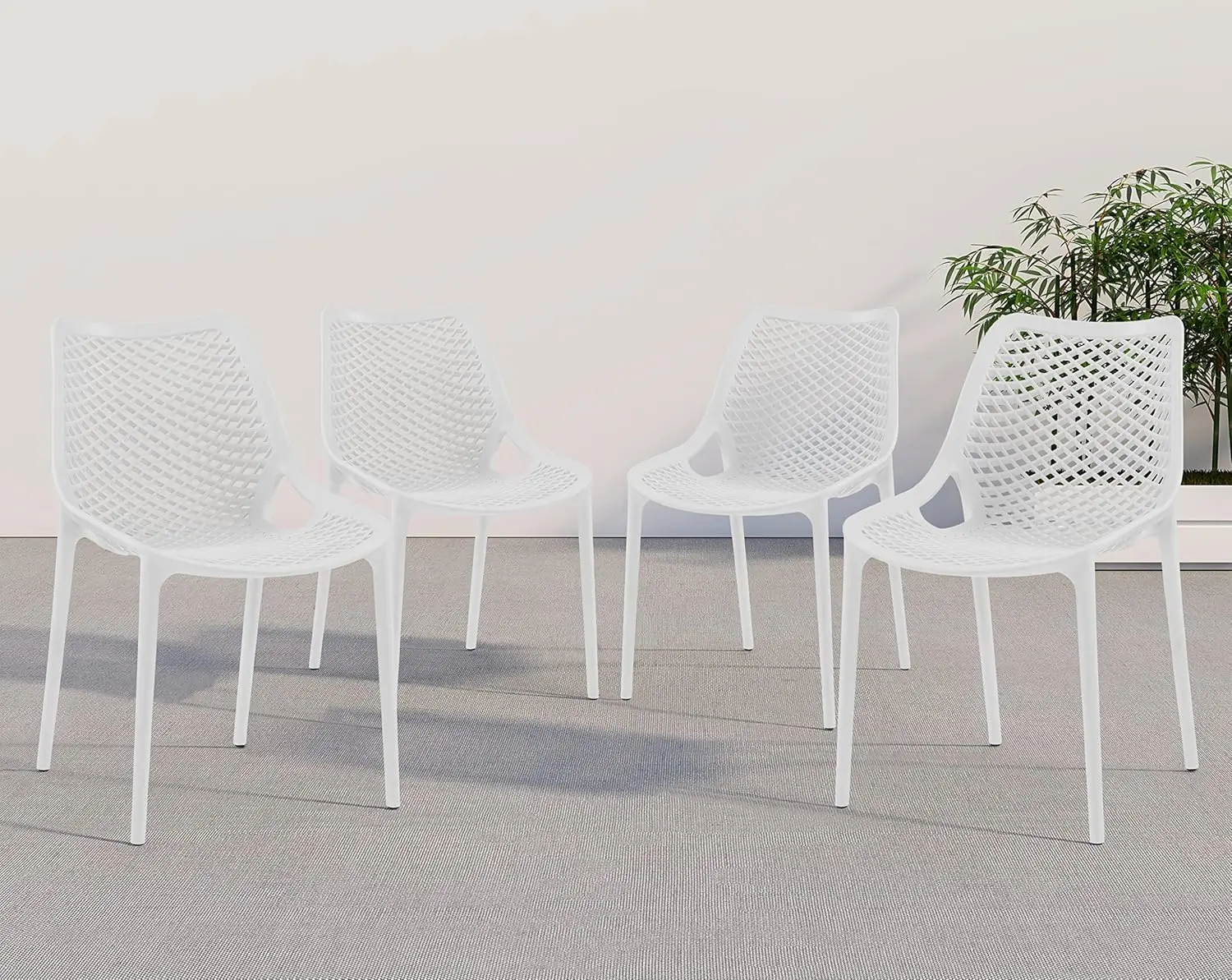 Meridian Furniture 328White Modern | Contemporary Patio Dining Chair With Polypropylene Plastic, Weather Resisting For Indoor