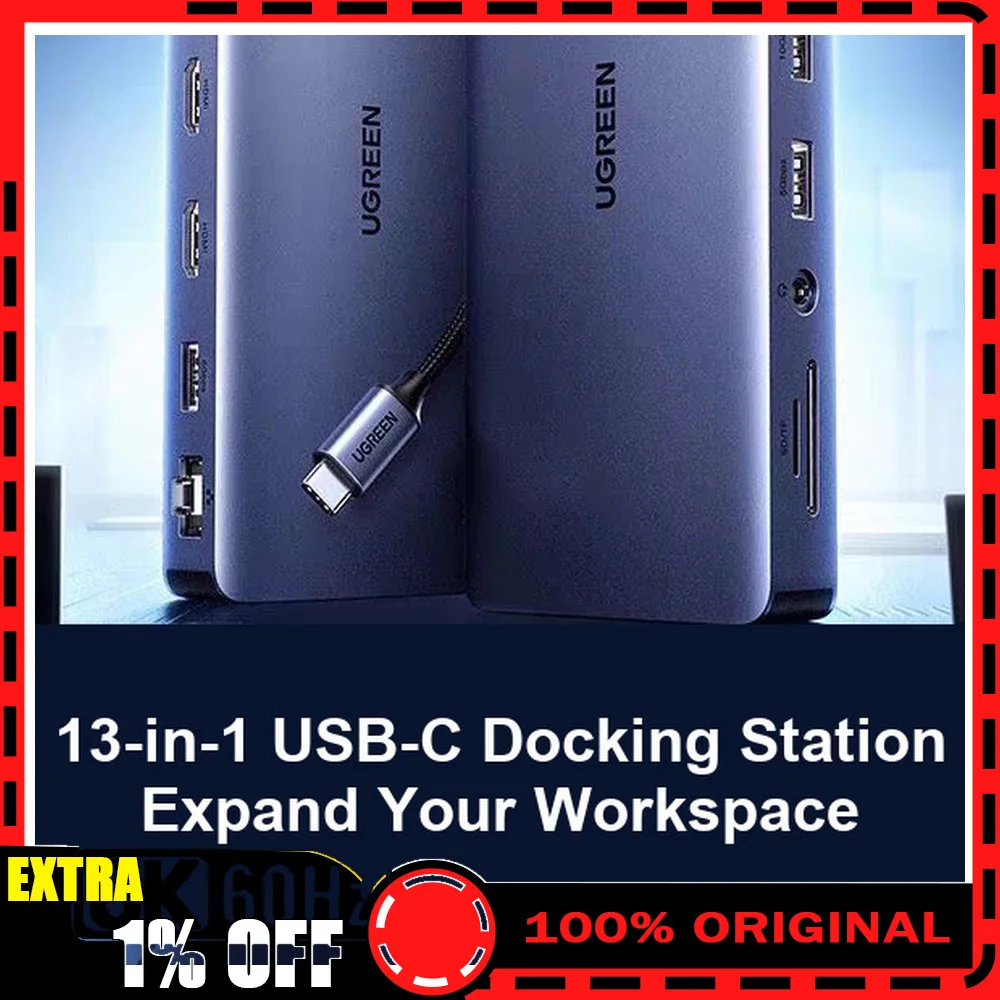 UGREEN CM681 15978 13-in-1 USB C Docking Station Quad Display Dual HDMI DisplayPort 10Gbps USB Gigabit Ethernet 100W PD.
