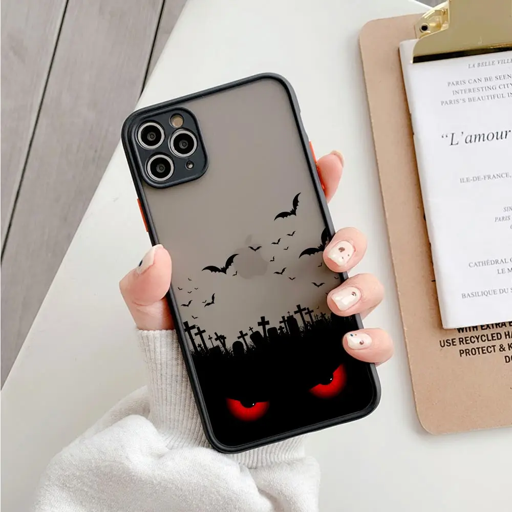 Czarne etui na telefon Halloween 14 13 12 11 Max Mini 7 8 Plus SE XS X XR Cover Cartoon Ghost Fundas na iPhone 11