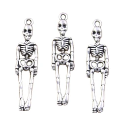 12pcs Charms Skull Skeleton Man 39x9mm Antique Silver Color Plated Pendants Making DIY Handmade Tibetan Finding Jewelry