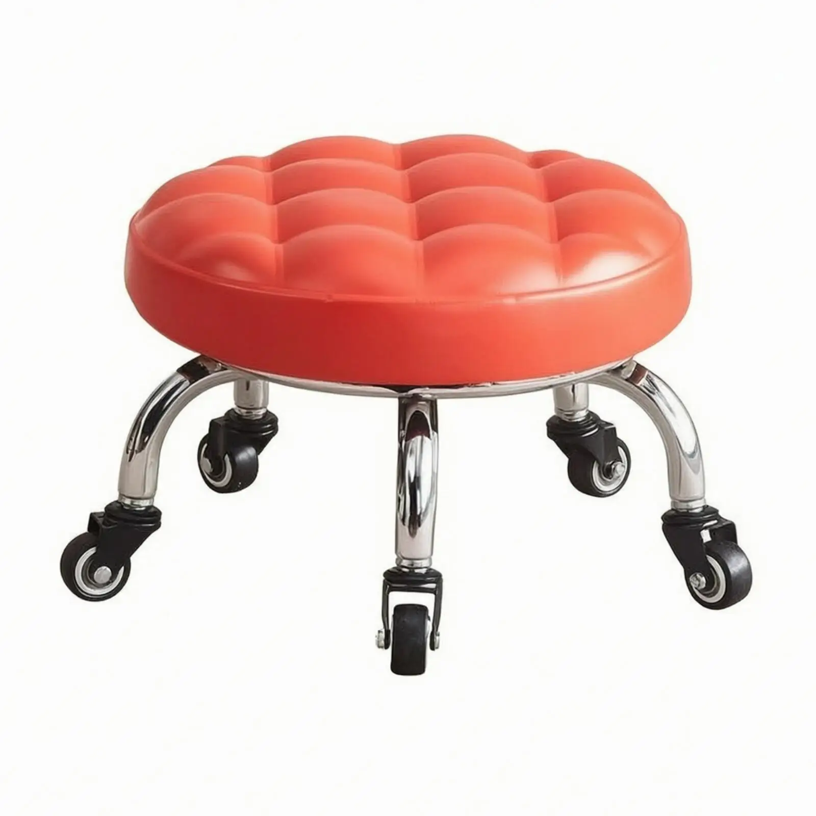 Swivel Caster Stool for Children Moving Seat Portable Leather Tufted Low Backless Chair for Home Vanity Room