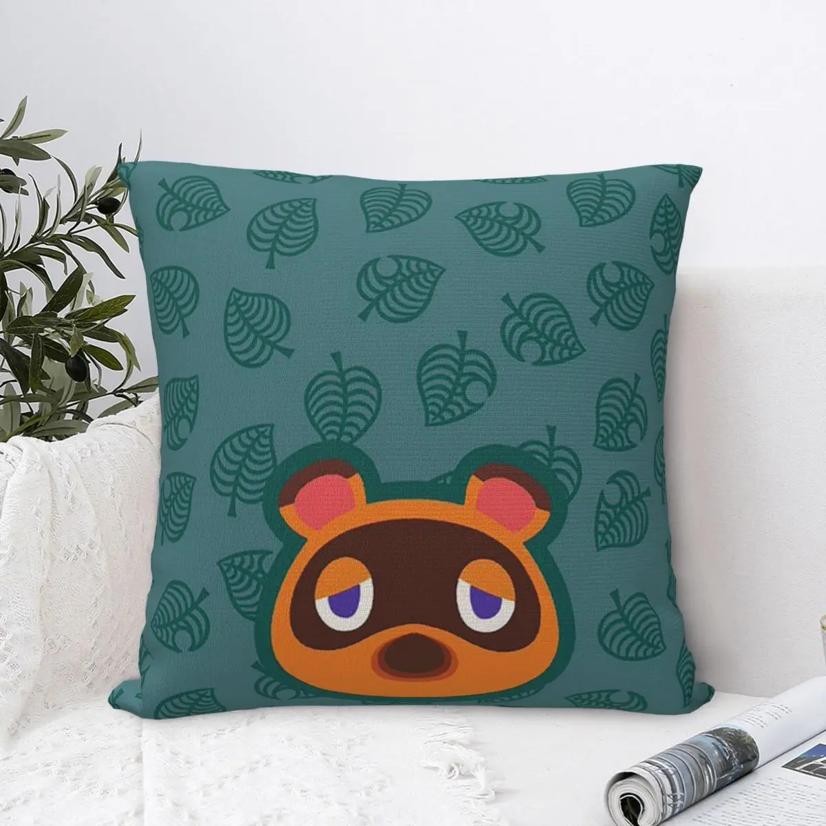 Nook Dark Green Polyester Cushion Cover Animal Crossing: New Horizons Bedroom Chair Decorative Soft Throw Pillowcase