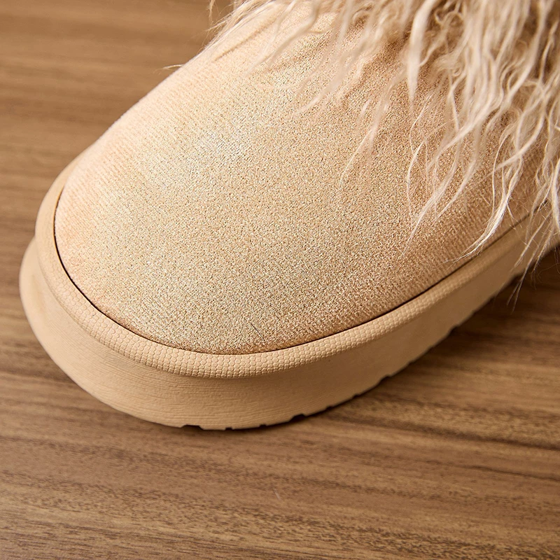 خمر طويلة أفخم الشتاء أحذية النساء الدافئة سميكة أفخم عدم الانزلاق الثلوج أحذية امرأة الانزلاق على منصة مكتنزة منتصف العجل بوتاس 45 #3