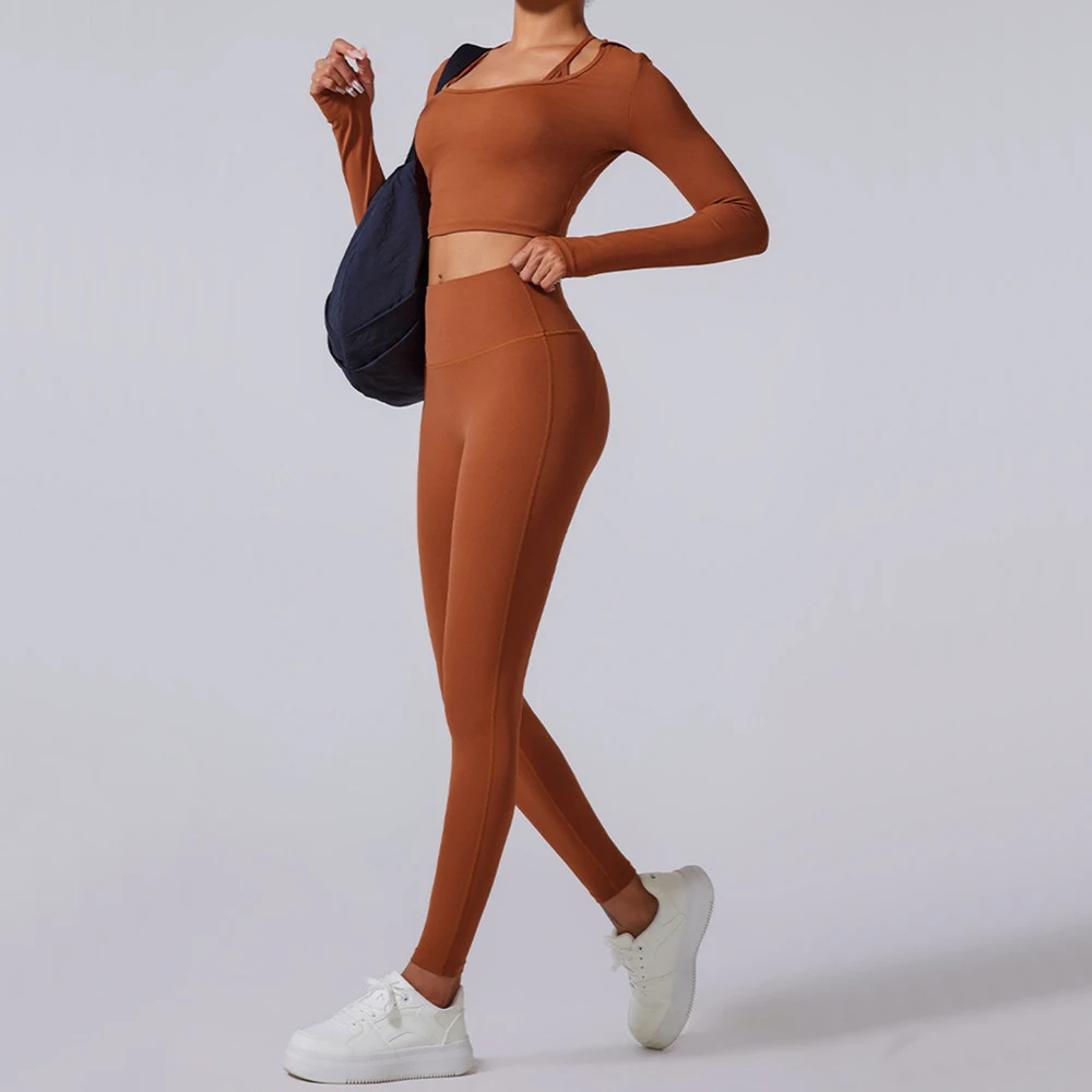 1PCS Hoody Sportswear Long Sleeve Crop Top Women Yoga Set Fitness Bra Workout Clothes Active Gym Legging Athletic Wear Suit image 2