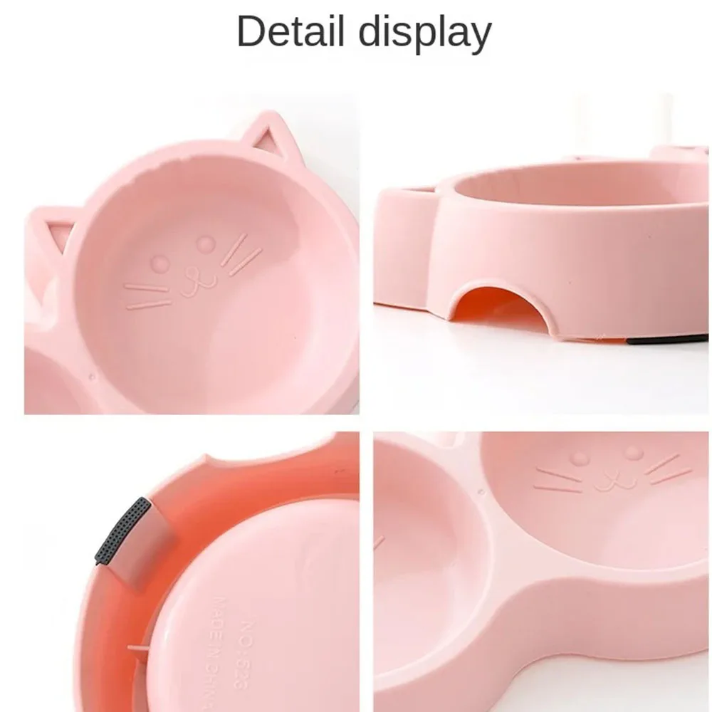 Pet cat Double bowl feeder Eco-friendly PP material Cartoon cat face shape food water feeding non-slip puppy feeding supplies