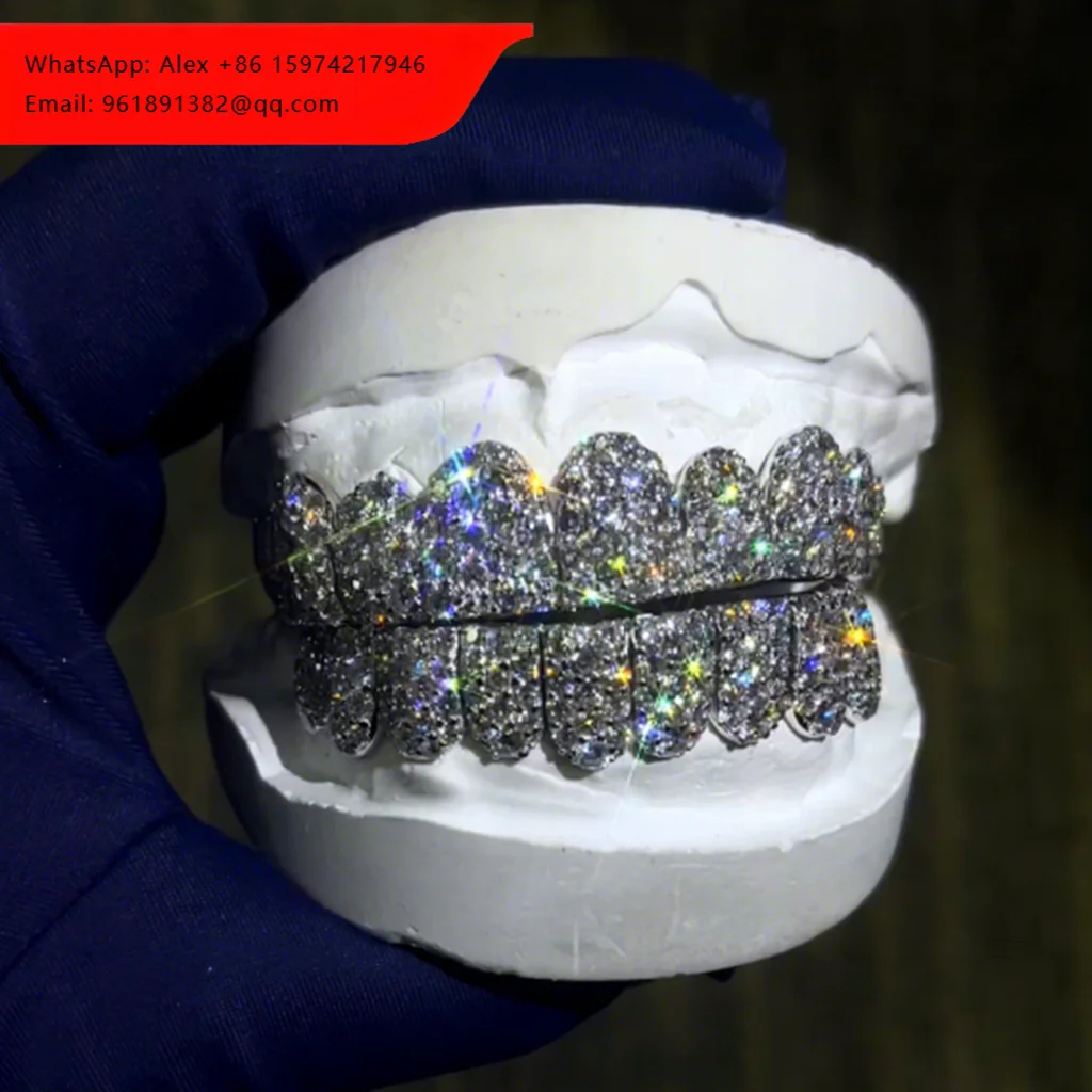 

S925 Silver 10k 18k 14k VVS D Third Party Certified Micro Insert Custom Unisex Tooth Iced Hip Hop Grillz Jewelry For Men Women