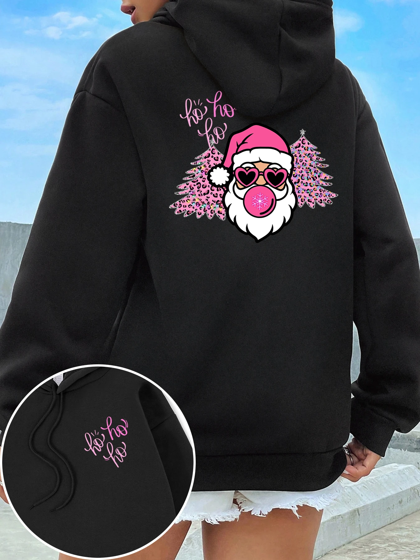 عيد ميلاد سعيد شجرة سانتا كلوز طباعة الإناث هوديي لينة كل مباراة أعلى Crewneck الملابس المعتاد بلوزات الأساسية غير رسمية