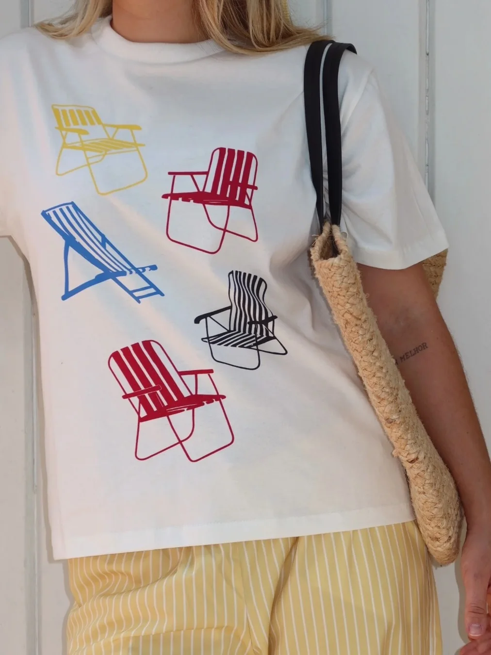 Vintage Summer Fun Chair Print Spicy Girl Loose Casual Pure Cotton Short Sleeve T-Shirt Women's Retro Style round Neck Top