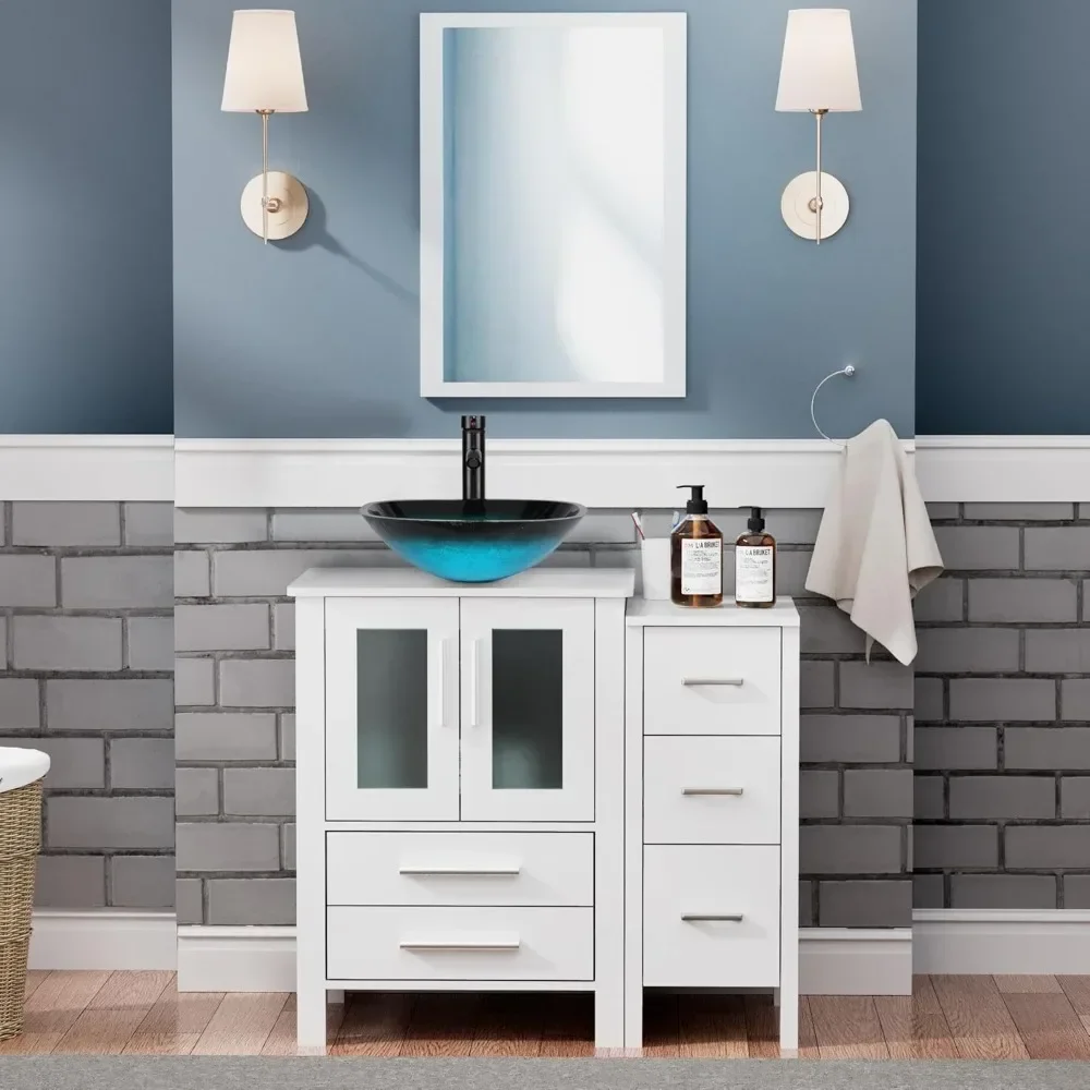 

36" White Bathroom Vanity and Sink Combo & Removable Side Vanity, Modern Vanity and Sink Combo Set, Include Mirror&Faucet