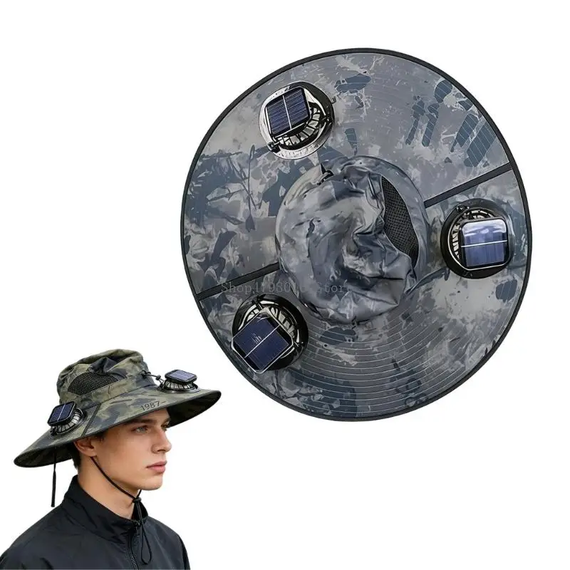

Breathable Polyester Hat Integrated with Solar Panel & Cooling System for Men