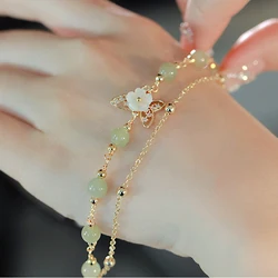 925 Sterling Silver Bracelet Double Layers Green Jade Flower Butterfly For Woman Girl Fashion Jewelry Gift Dropship Wholesale
