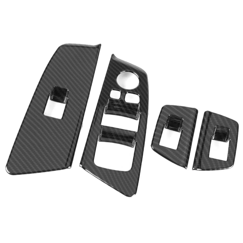 4Pcs Car Window Switch Lift Panel Button Frame Cover Trim for-BMW 5 Series G30 2017-2018 Car Sticker Carbon Fiber