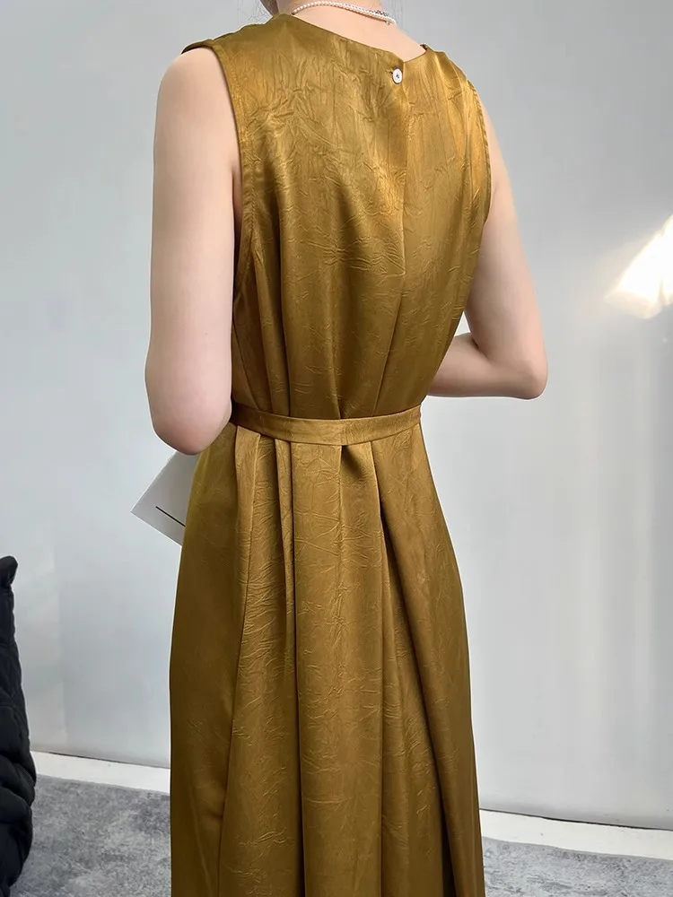 Ele Acetat-Satin Svel Round Ne Dr Damen-Kleid mit schlanker Taille, gerafft, Sommer, neues Sle 2025, trendiges Kleid