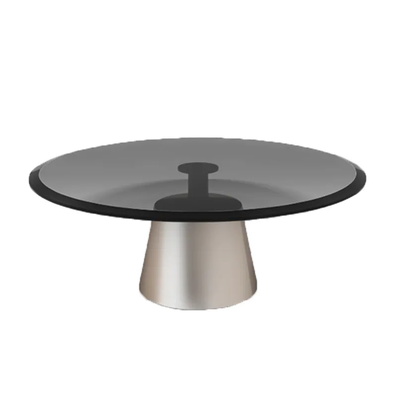 Light luxury round stainless steel coffee table tempered glass edge sofa living room home