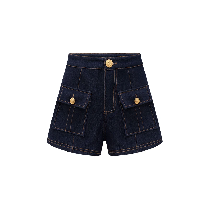 Y2k American Dark Blue High Waist Denim Shorts For Women 2026 Spring And Summer New Fashion Hip-Hop Gothic Casual Slim Shorts