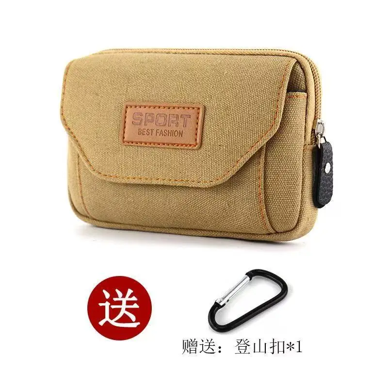 Lightweight Brown Canvas Crossbody Waist Bag Multilayer Storage Phone Purse With Gift Climbing Buckle For Men Daily Use