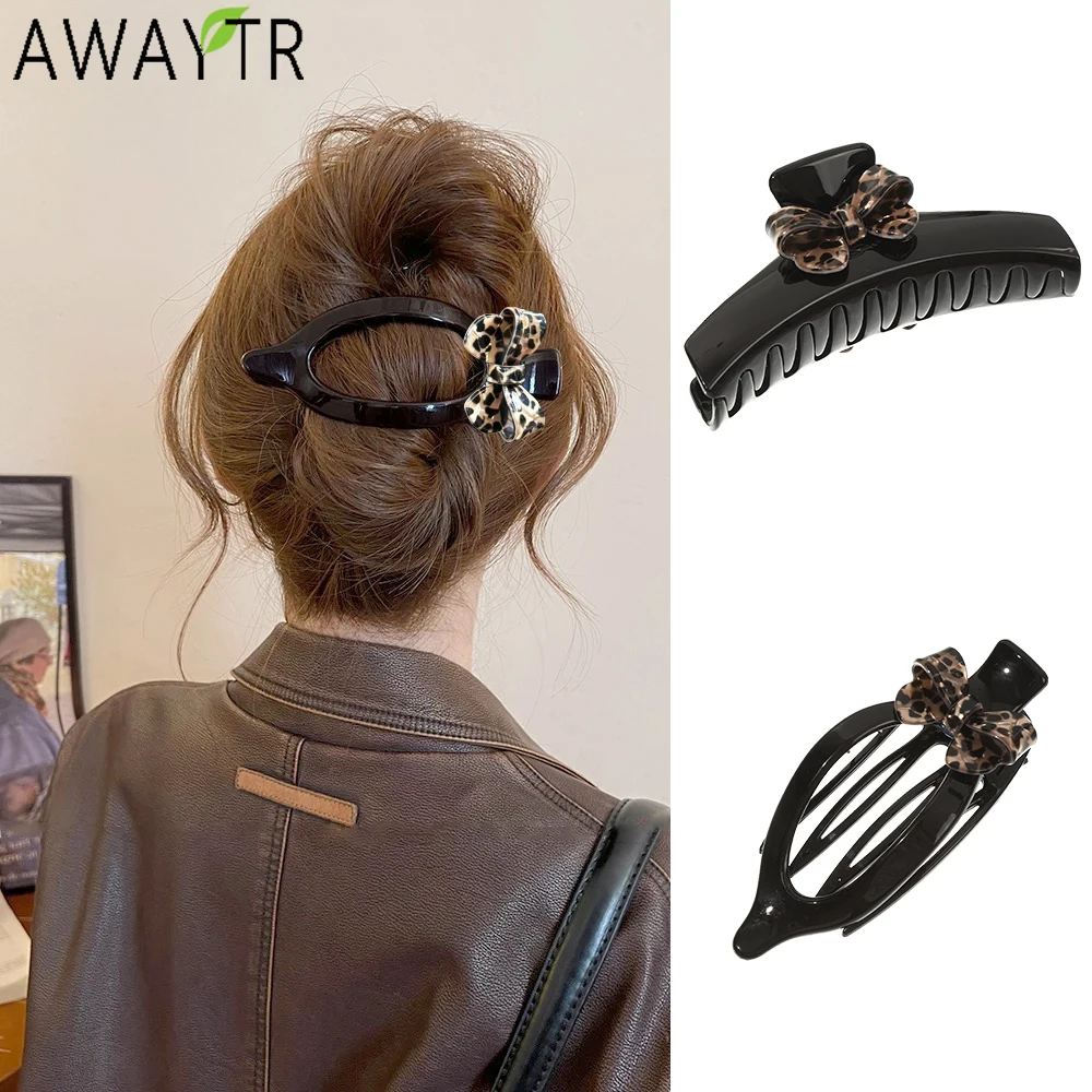 

AWAYTR пластиковый леопардовый бант утконос заколки для волос с когтями модные акриловые заколки для волос краб для девочек аксессуары для волос головной убор на день Святого Валентина