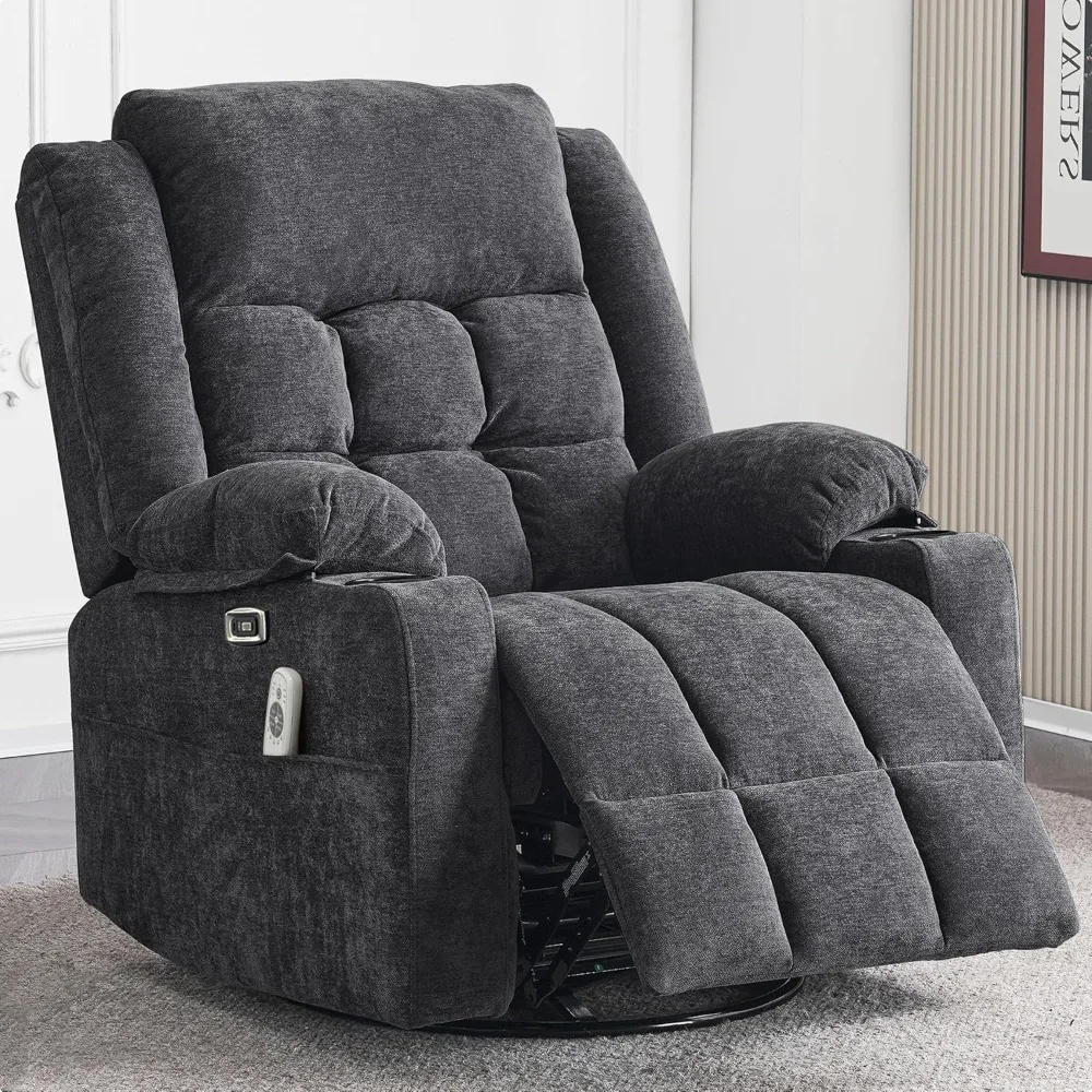 Power Swivel Rocker Recliner Chair for Adults with Massage, USB and Type-C Ports, Infinite Position, Electric Glider Reclining