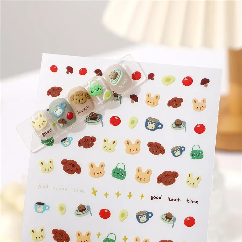 Neue Reizende Cartoon Katze Kaninchen Lächeln Bowknot Selbstklebende Nail art Aufkleber Unregelmäßige Maniküre Aufkleber Heißer Verkauf