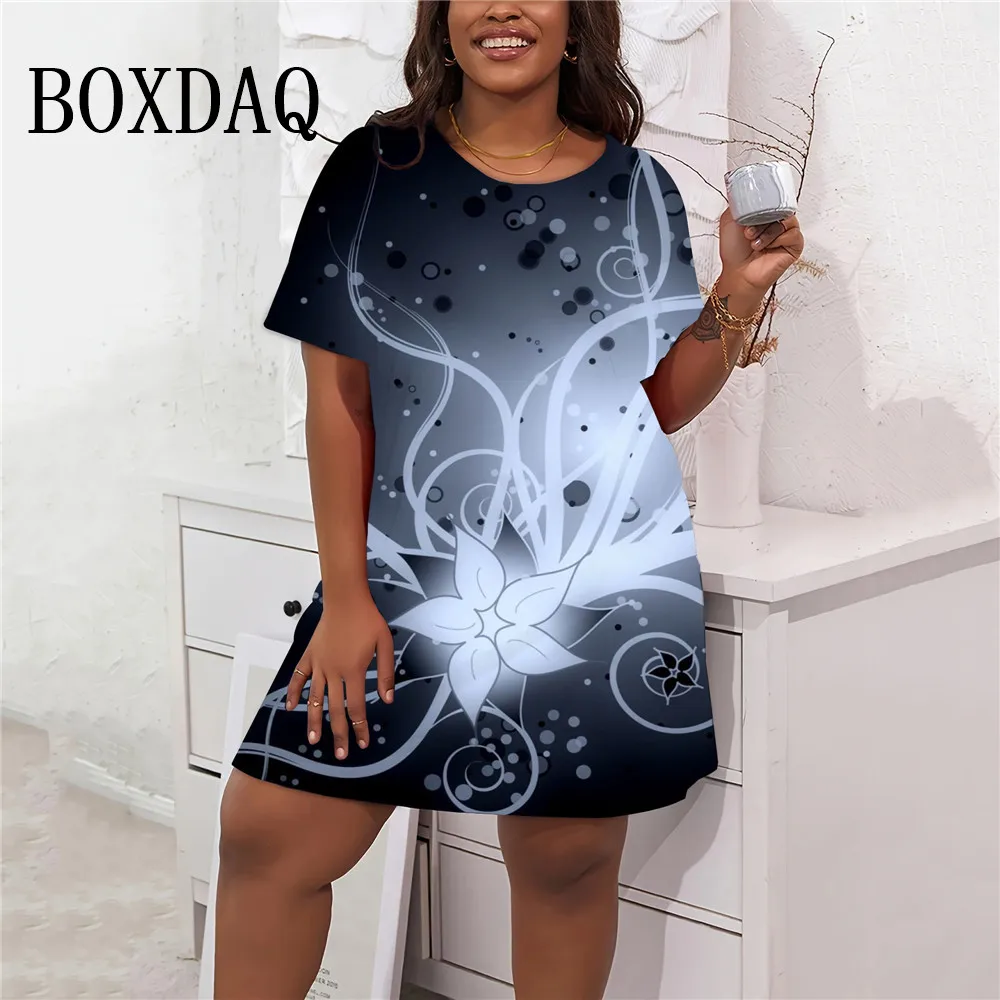 2024 New Women's Dresses Fashion Flower Print Casual Short Sleeve Loose Mini Dresses Plus Size Female Summer Oversized Dress 9XL