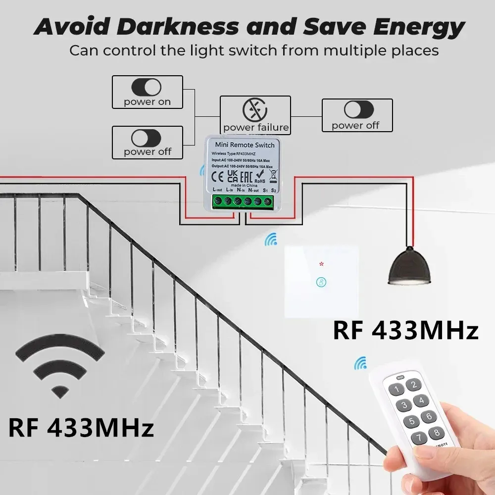 RF 433 MHz Smart Switch Mini fai da te telecomando senza fili interruttori della luce modulo di automazione ricevitore relè 16A per lampada a Led