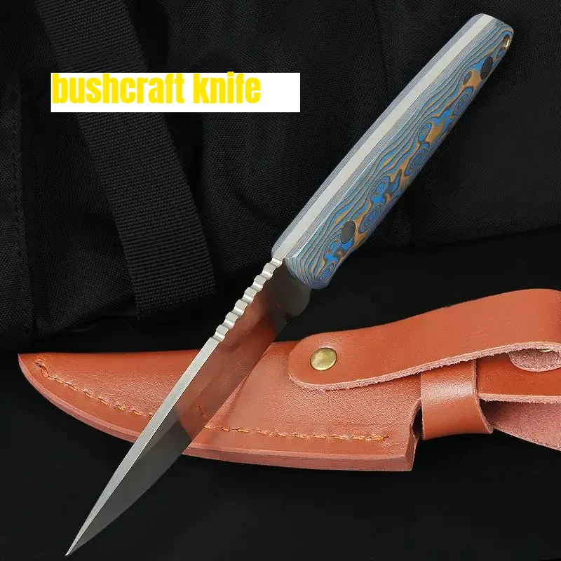 

Folding knife 9Cr15M blade G10 Handle Leather Sheath edc multitool knives utility Daily at home outdoor bushcraft tactical knife