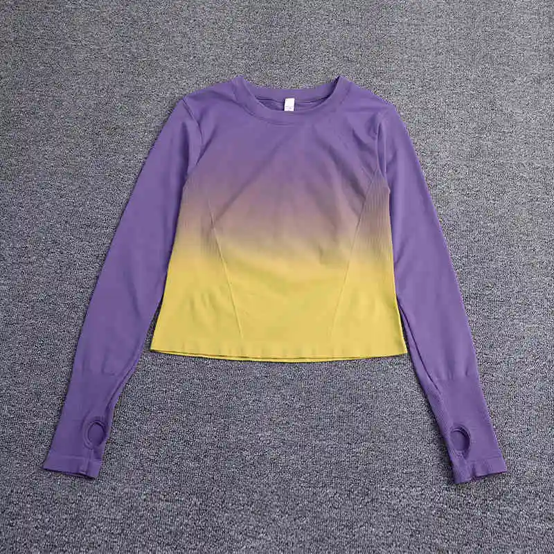 New gradient short sports long-sleeved women's slim-fit breathable quick-drying running yoga top light fitness suit